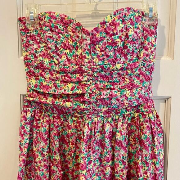 Parker NY Strapless Floral Print Silk Smocked Quilted Corset Mini Sundress - Picture 5 of 8